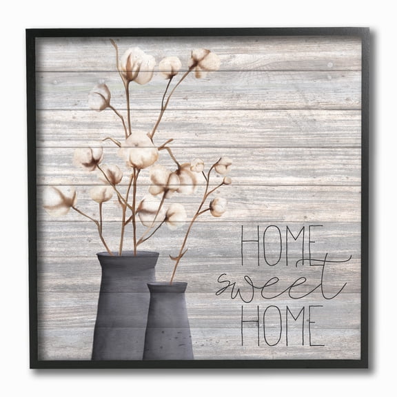 Kimberly Allen Home Sweet Home Cotton Flowers 12 in x 12 in Framed Painting Canvas Art Print, by Stupell Home Décor