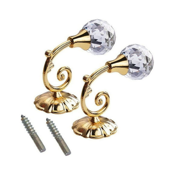 Enqiretly 1 Pair Metal Crystal Glass Curtain Hook Vintage Style Golden Color Wall Tie Back Drawer Handle Hanger Holder Window