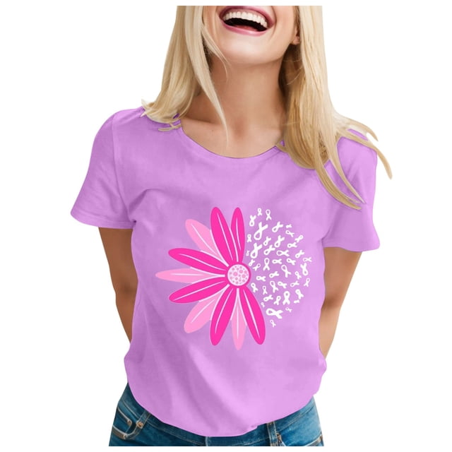 TSADFHJI Jolis Hauts pour Adolescentes T-Shirts Imprimés à Manches Courtes Col Rond pour Femmes Haut Blouse TTG Violet