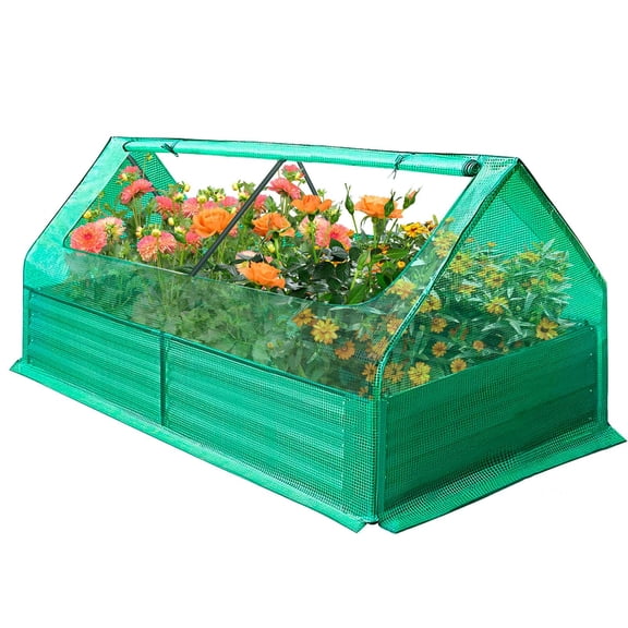 1.6*3*3ft Raised Garden Bed with Cover, For Gardening Flower and Vegetables, Green Raised Garden Bed with Waterproof Cover, 4 Doors for Ventilation Metal Planter Box