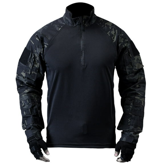 Qingpeng Men's Camouflage Jacket 1/4 Zip Long Sleeve Outdoor Hiking Training Jacket