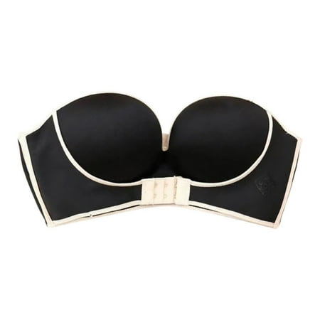 

Padded Bra Gather Strapless Bra Women Super Push Up Bra Sexy Lingerie Invisible Brassiere with Front Closure Bras Black 36/80AB