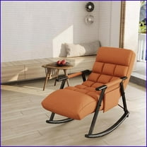 Folding Rocking Chair, Upholstered Adjustable High Back & Footrest with Side Pockets | Orange Velvet