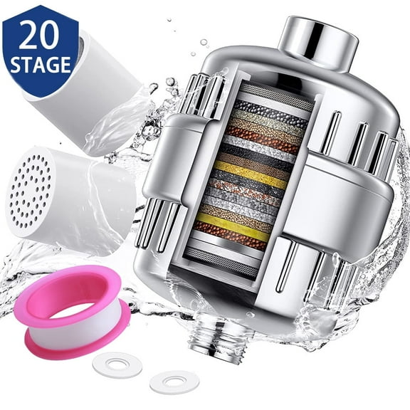20 Stages Shower Filter & Faucet Filter,High Output Shower Water Filter for Hard Water with 2 Replaceable Filter Cartridges ,Dramatically Improves The Condition of Your Skin, Hair and Nails