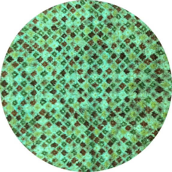 Ahgly Company Machine Washable Indoor Round Abstract Turquoise Blue Modern Area Rugs, 3' Round
