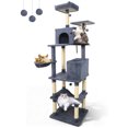thumbnail image 1 of Gymax 80'' Tall Cat Tree w/2 Condos Sisal Scratching Posts Plush Perch Hammock Basket Dark Gray, 1 of 10