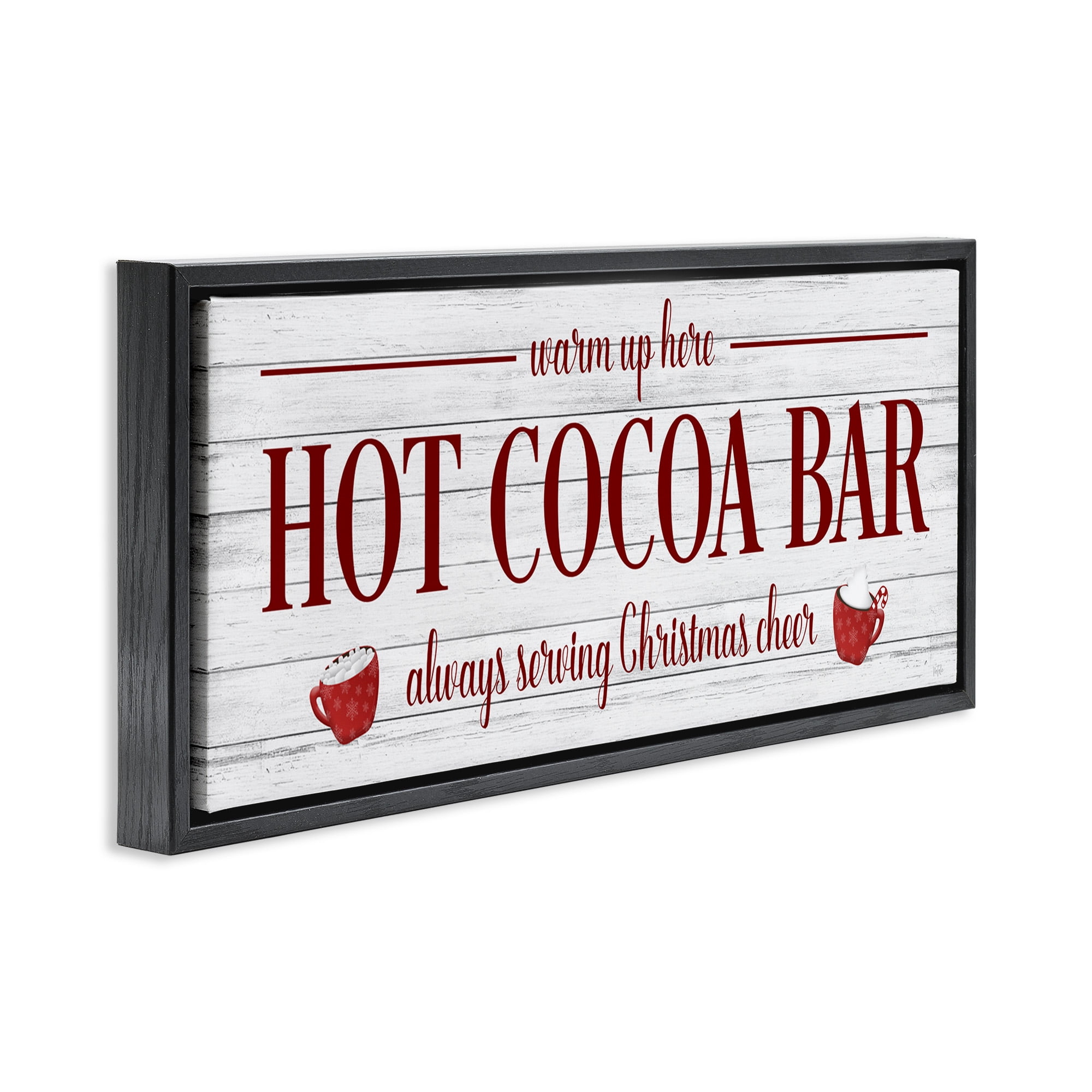 Stupell Industries Hot Cocoa Bar Winter Beverage Holiday Painting Black Floater Framed Canvas Art Print Wall Art, 31 x 14