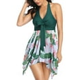 thumbnail image 1 of Traje de baño tankini para mujer con pantalones cortos de dos piezas con cuello en V y lazo halter - Hojas verdes, 1 of 6