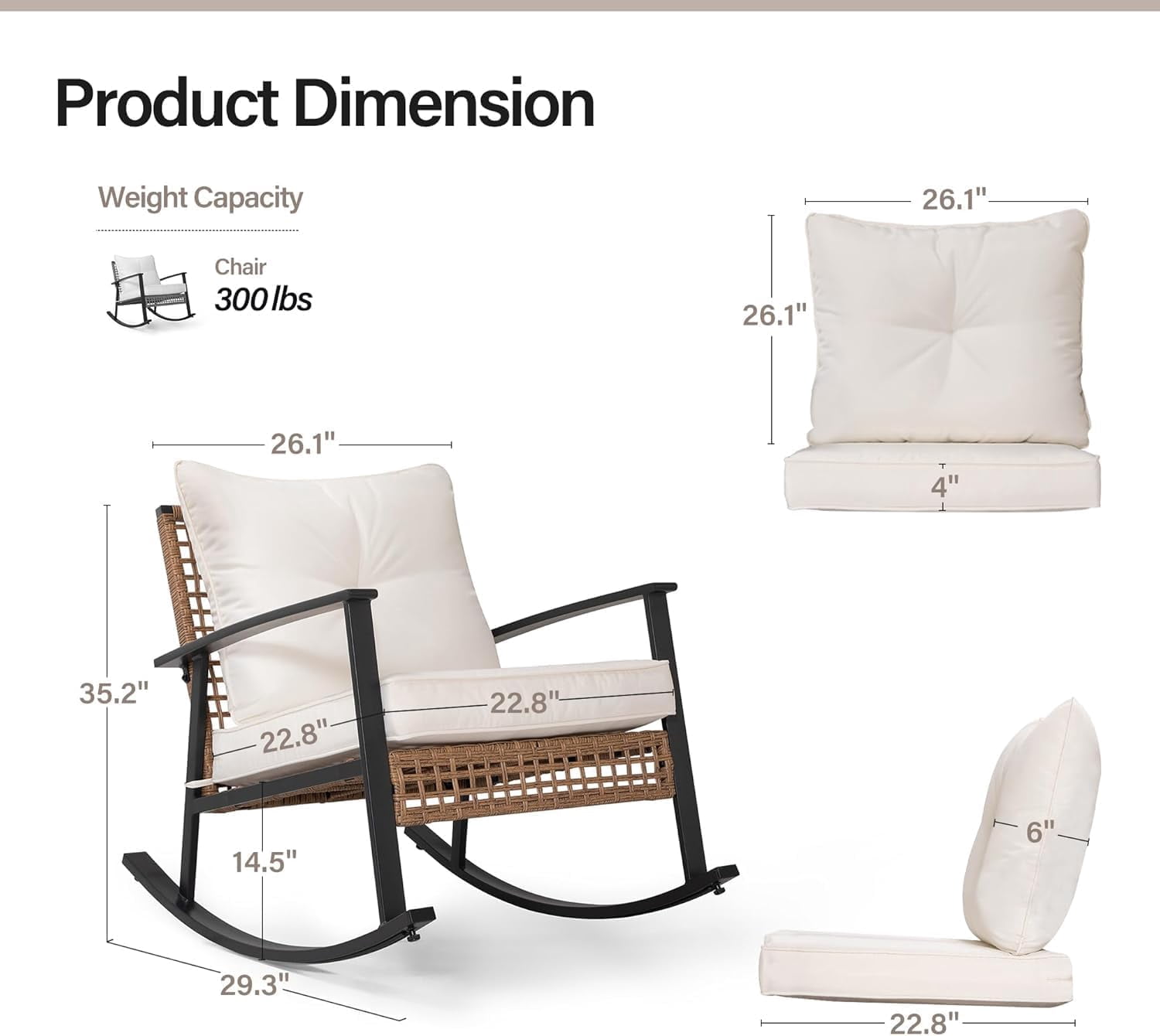 LAUSAINT HOME 4-Piece Patio Conversation Set  with Rocking Chairs and Storage Coffee Table for Backyard, Porch, Garden and Poolside