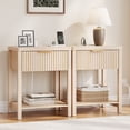 thumbnail image 3 of Aufeile Fluted Nightstand with Charging Station, Bedside Table with Drawer & Open Shelf, Small Wood Nightstand with 2 AC Outlets USB & Type-C, Bedroom Side Table, Natural, 3 of 7