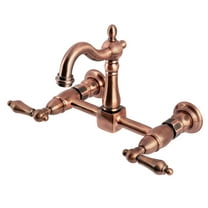 Kingston Brass KS244ALAC Heritage Double-Handle 2-Hole Wall-Mount Bridge Kitchen Faucet in Antique Copper