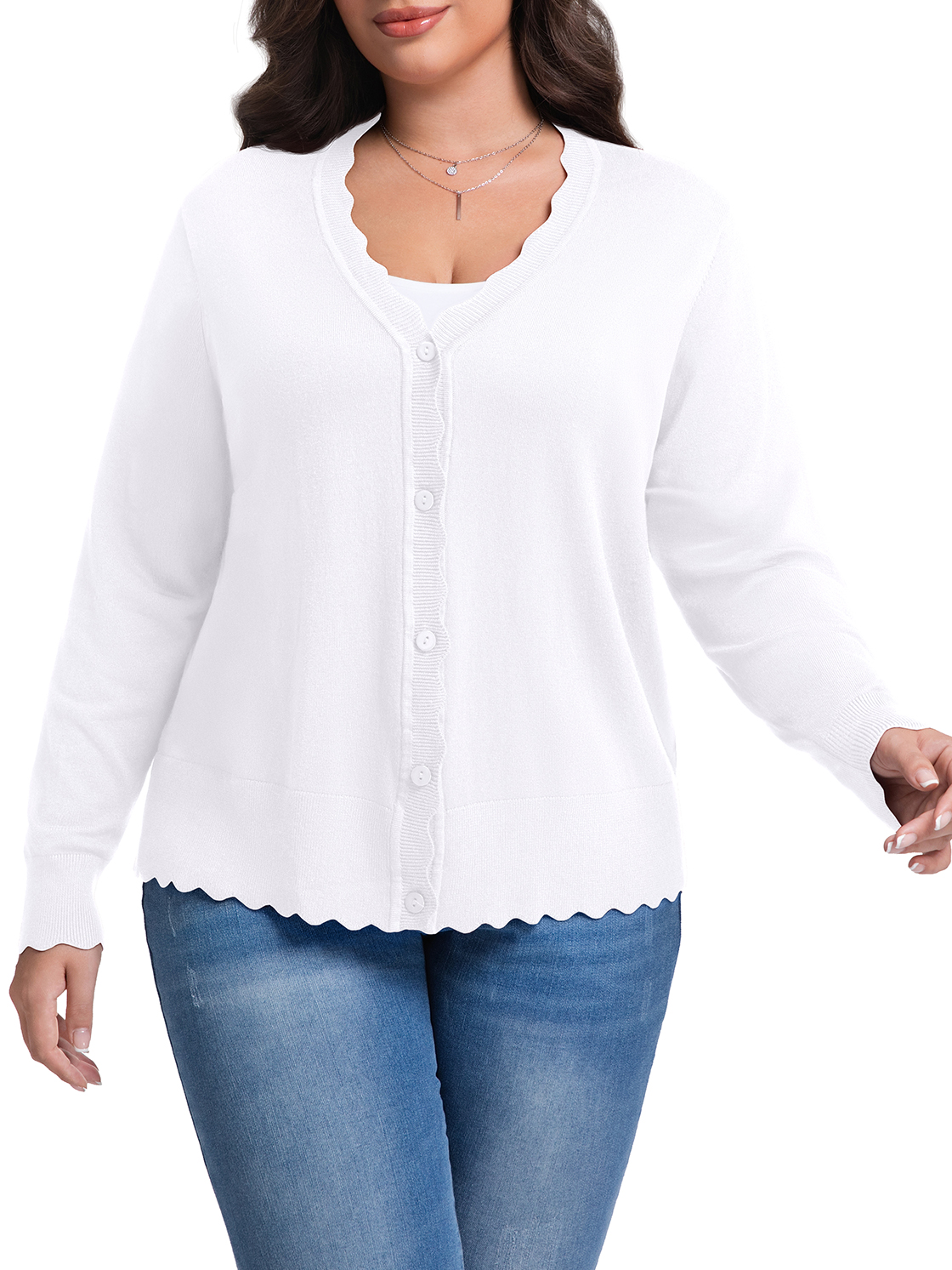 Cueply Women's Plus Size Open Front Cardigan Button V-Neck photo 2
