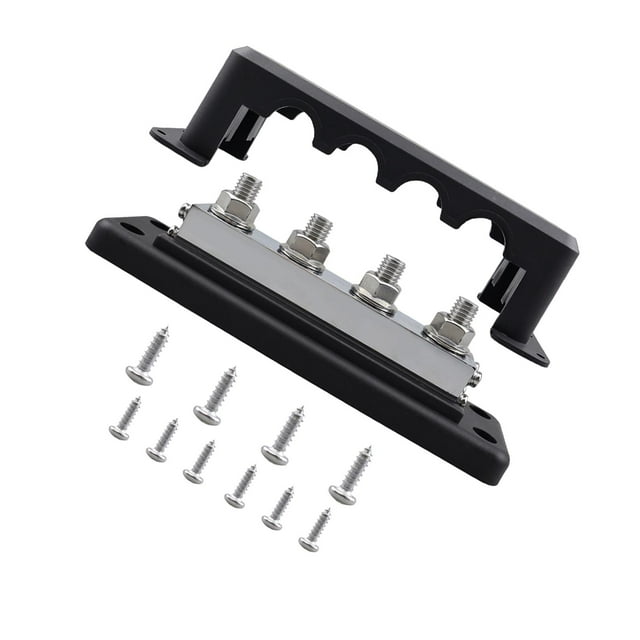 HILABEE Power Distribution Block 4 Post Heavy Duty 600 Amp Rating Junction Block Bus Bar Black