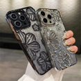 thumbnail image 4 of Luxury Plating Clear Bling Glitter Gradient Flowers Phone Case For iPhone 15 11 12 13 14 Pro Max Soft Silicone Shockproof Cover Black For iPhone 15 Pro, 4 of 6