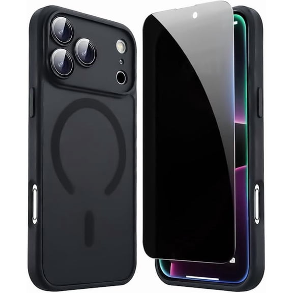 Magnetic for iPhone 18 Pro Case with Privacy Screen Protector X2-Black ,iPhone 18Pro Phone Case with Camera Protector [Compatible with MagSafe],Translucent Matte Shockproof Cover