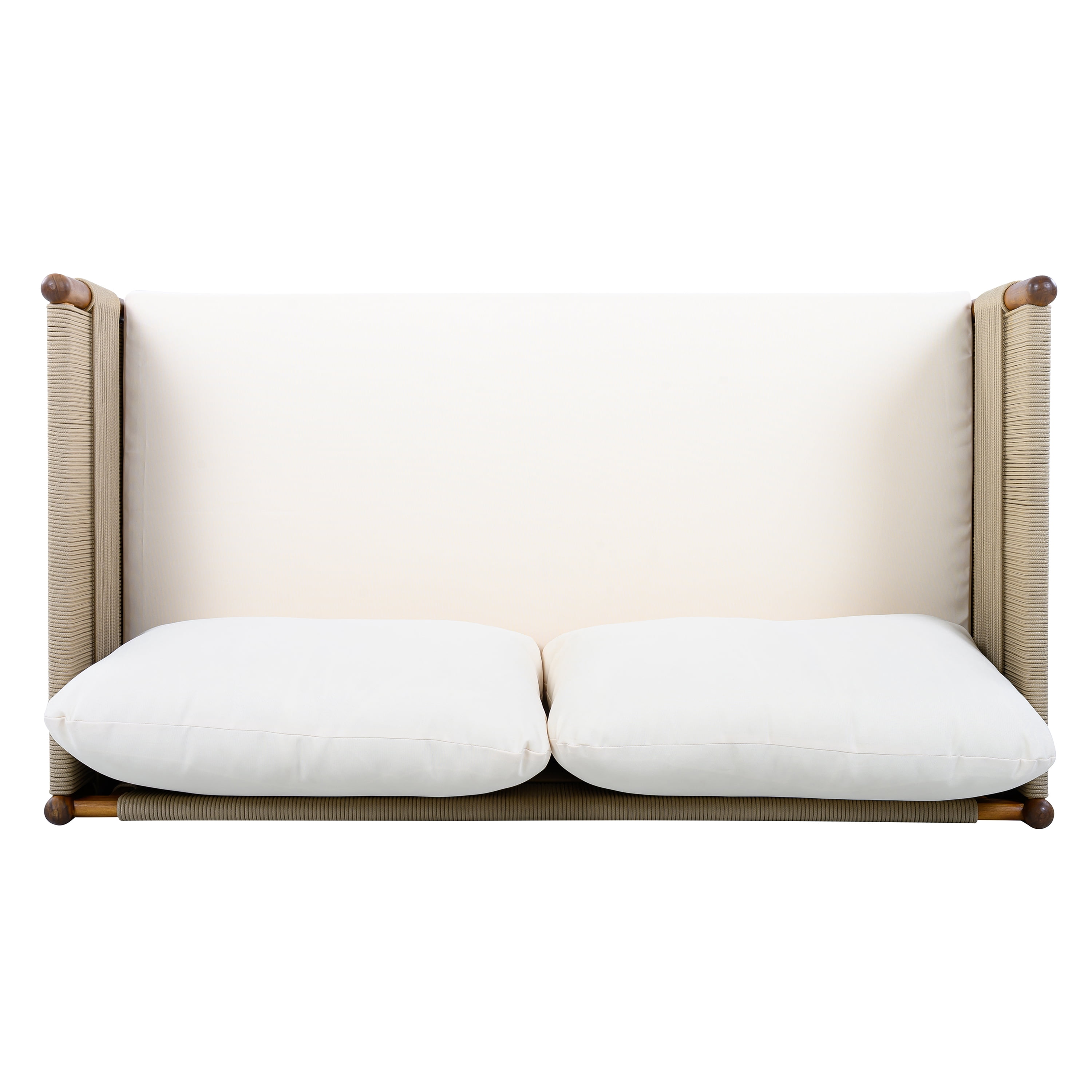 Loveseat, Outdoor Acacia Wood Sofa with Diamond Rope Weave and Cushions for Patio Garden, Teak and Cream