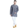 thumbnail image 5 of Shatranj Men's Mandarin Collar Classic Mid-Length Kurta Tunic with Space Dye; Denim Blue, 5 of 5