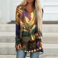 thumbnail image 2 of Resicozy Womens Mardi Gras Shirt Funny Mask Printed Pullover Fashion Party V-Neck Long Sleeve Shirts Top Gold#1 L, 2 of 5