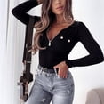 thumbnail image 1 of Camisetas de punto Harajuku para mujer, retales con cremallera, cuello en V profundo, jersey de manga larga de Color sólido, Tops ajustados de otoño, 1 of 4