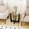 thumbnail image 5 of 2PSC 24" Round Side Table Glass End Table Classic with Tempered Glass Top Cross Black, 5 of 10