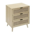 thumbnail image 3 of Rattan Nightstand, Wood Bedside Table with 3 Drawers, Ventilated Storage Cabinet with Solid Wood Legs, Rattan Dresser for Bedroom, Living Room, Anti-Tipping & Moisture-Proof, Natural Wood Tone, 3 of 8