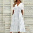thumbnail image 2 of vestido de bolsillo de manga corta con hombros descubiertos y botones de cuello redondo de color sólido casual de moda para mujer blanco / s, 2 of 5