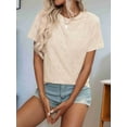 thumbnail image 4 of Women'S Tops Casual Scoop Neck Short Sleeve Eyelet Embroidered Hollow Out Blouses Shirts Apricot S, 4 of 9