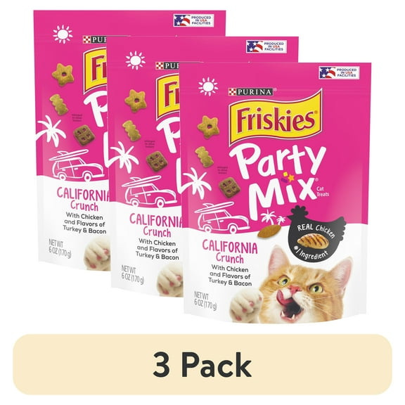 (3 pack) Purina Friskies Cat Treats, Party Mix California Crunch With Chicken