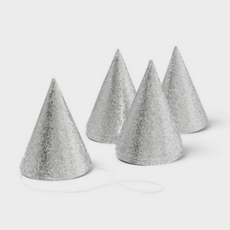 10ct 5" Glittered Party Hats Silver