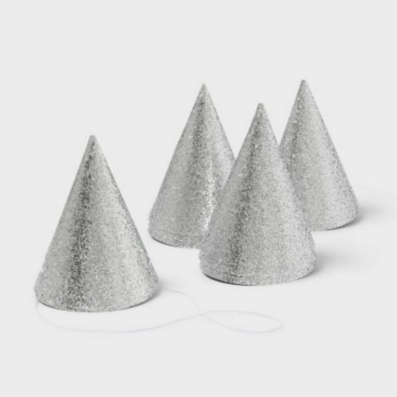 10ct 5" Glittered Party Hats Silver