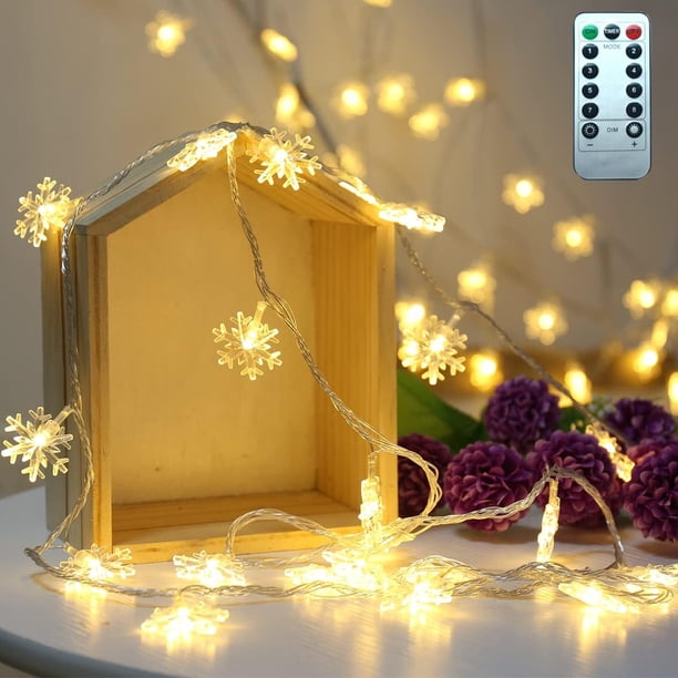 10M 80LED Cadena de luces 8 Modos de trabajo Luces de hadas para exteriores / interiores, Dormitorio, Navidad, Balcón, Árboles, Bodas, Fiestas, Fiestas en el jardín de la casa (Luces de copo de nieve) oso de fresa Electrónica