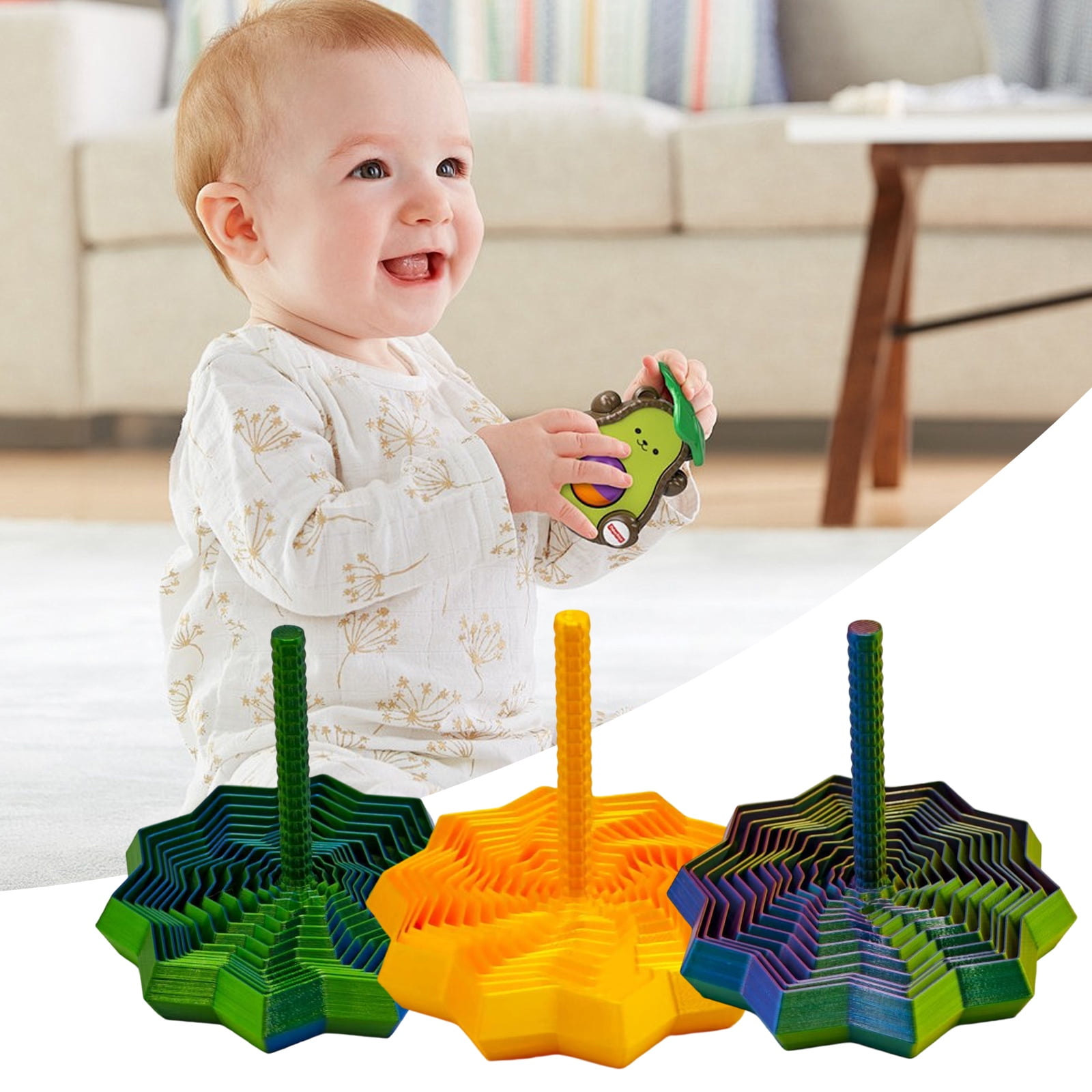 6Pieces Rotating Rotating Gyroscope Three Dimensional Print Fingertip Spinner Mindfulness Distraction Concentration Tool