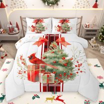 Homewish Dreamy Xmas Tree Full Size Comforter Sets for Kids, Christmas Robin Animal Bedding Comforter Set, Winter Western Festival Reversible Bedding Sets, Lightweight Room Decor, 3 Pieces