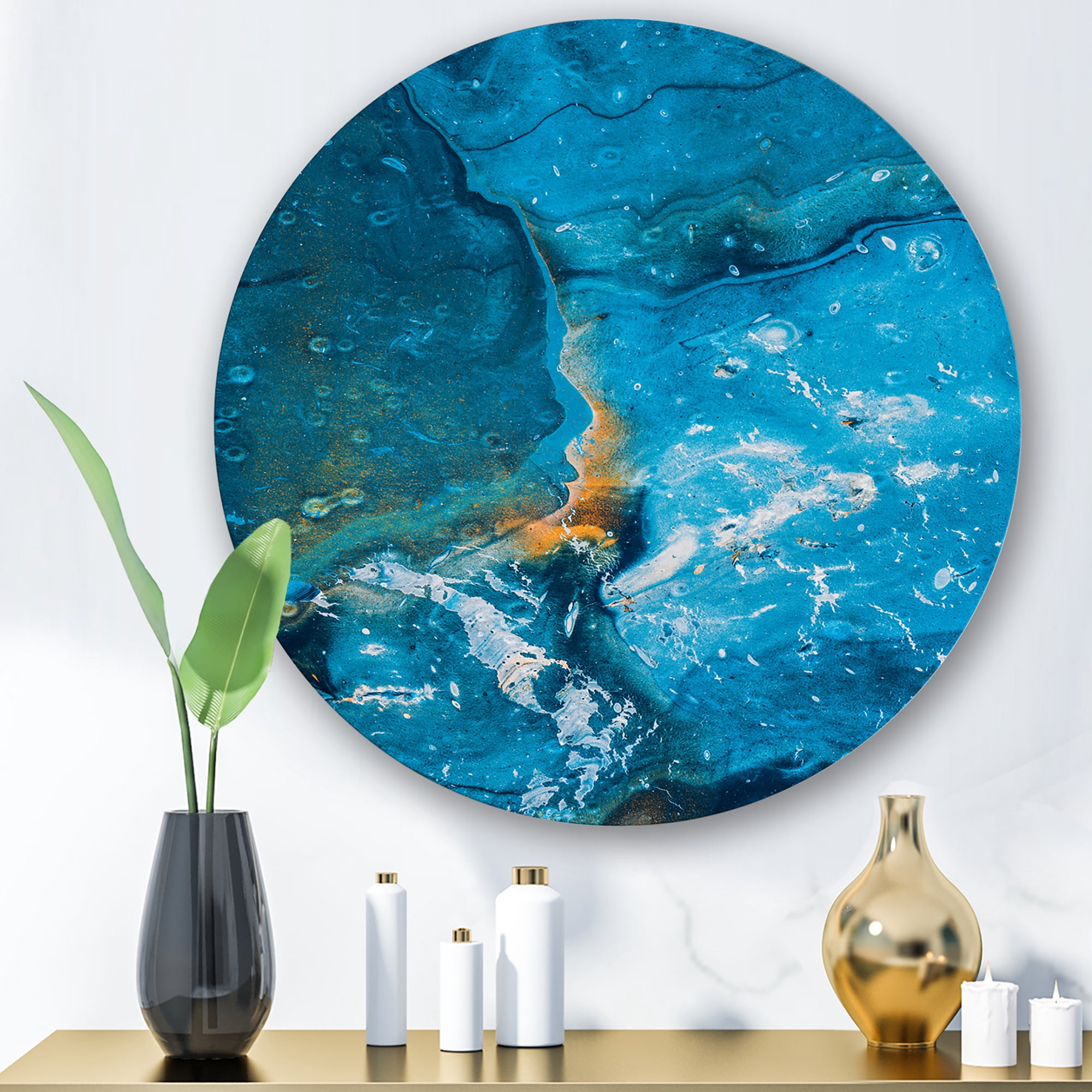 Designart 'Abstract Blue Marble Composition I' Modern Circle Metal Wall Art 11x11 - Disc of 11