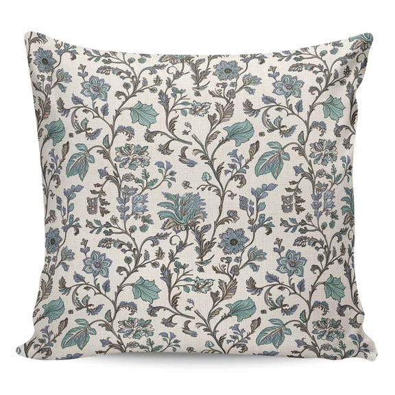 Throw Pillow Covers 16x16 Inch, Teal Green Leaf Decorative Pillow Cases for Couch Sofa Bed, Vintage Farmhouse Boho Pastoral Tribal Cotton Linen Square Home Decor Pillowcases with Hidden Zipper