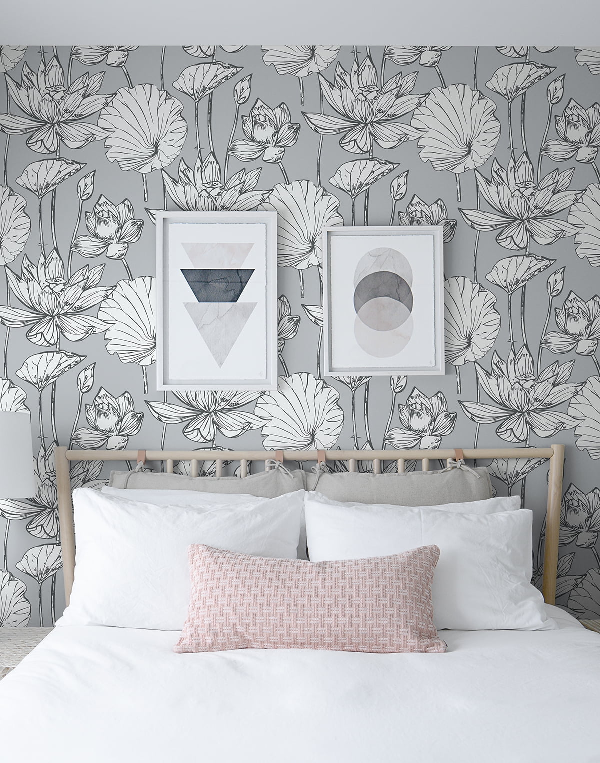 NextWall Gray & Ebony Lotus Floral Peel and Stick Wallpaper