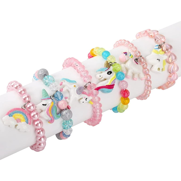Set of 6 Unicorn Rainbow Bracelets, Little Girl Animal Bracelets, Teens  Kids Unicorn Pendant Beaded Bracelet Girl Party Favor Pretend Play Bracelet