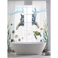 thumbnail image 5 of Swimming Cat Sheer Curtains 2 Panels Set Turtle Fish Coral Ocean Marine Life Sheer Window Curtains Light Filtering Rod Pocket Voile Drapes for Bedroom Living Room 52"X96", 5 of 8
