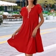 thumbnail image 2 of Vestido de Verano para Mujer, Corta, Cuello en V, Holgado, Informal, Plisado, Maxivestido , Túnica Roja, Talla M, 2 of 5