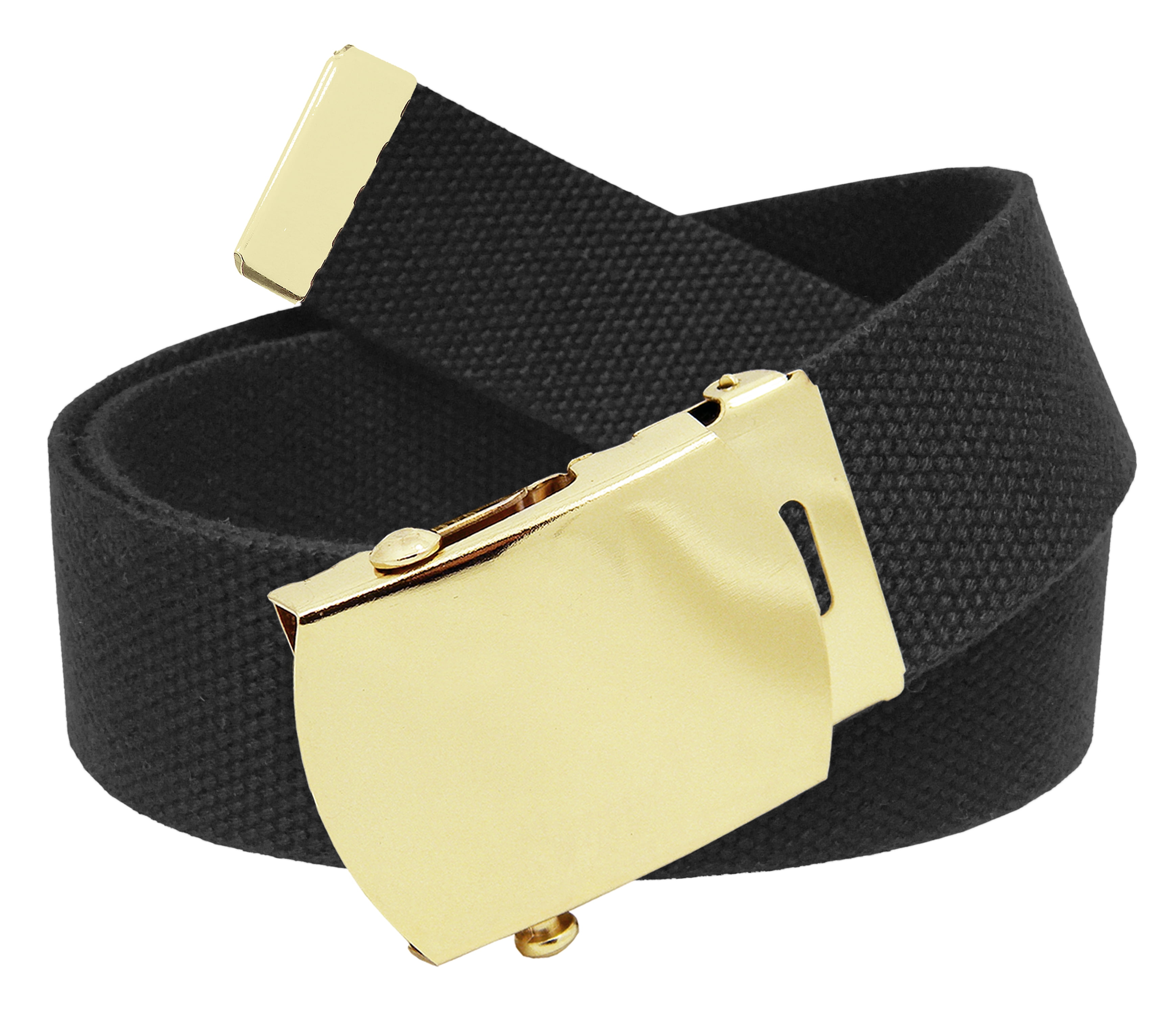 Men's Gold Brass Slider Military Belt Buckle with Canvas Web Belt