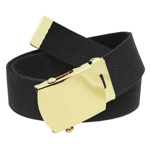 All Sizes Men's Golf Belt in 1.5 Gold Brass Slider Belt Buckle with Adjustable Canvas Web Belt Small Black