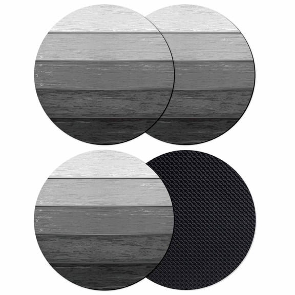 Black Grey Ombre Coasters Set of 4, Farmhouse Vintage Wooden Striped Absorbent Coasters for Drinks, Coaster for Bar Office Dining Coffee Table Accessories Decor, Non Slip Round Desk Coaster