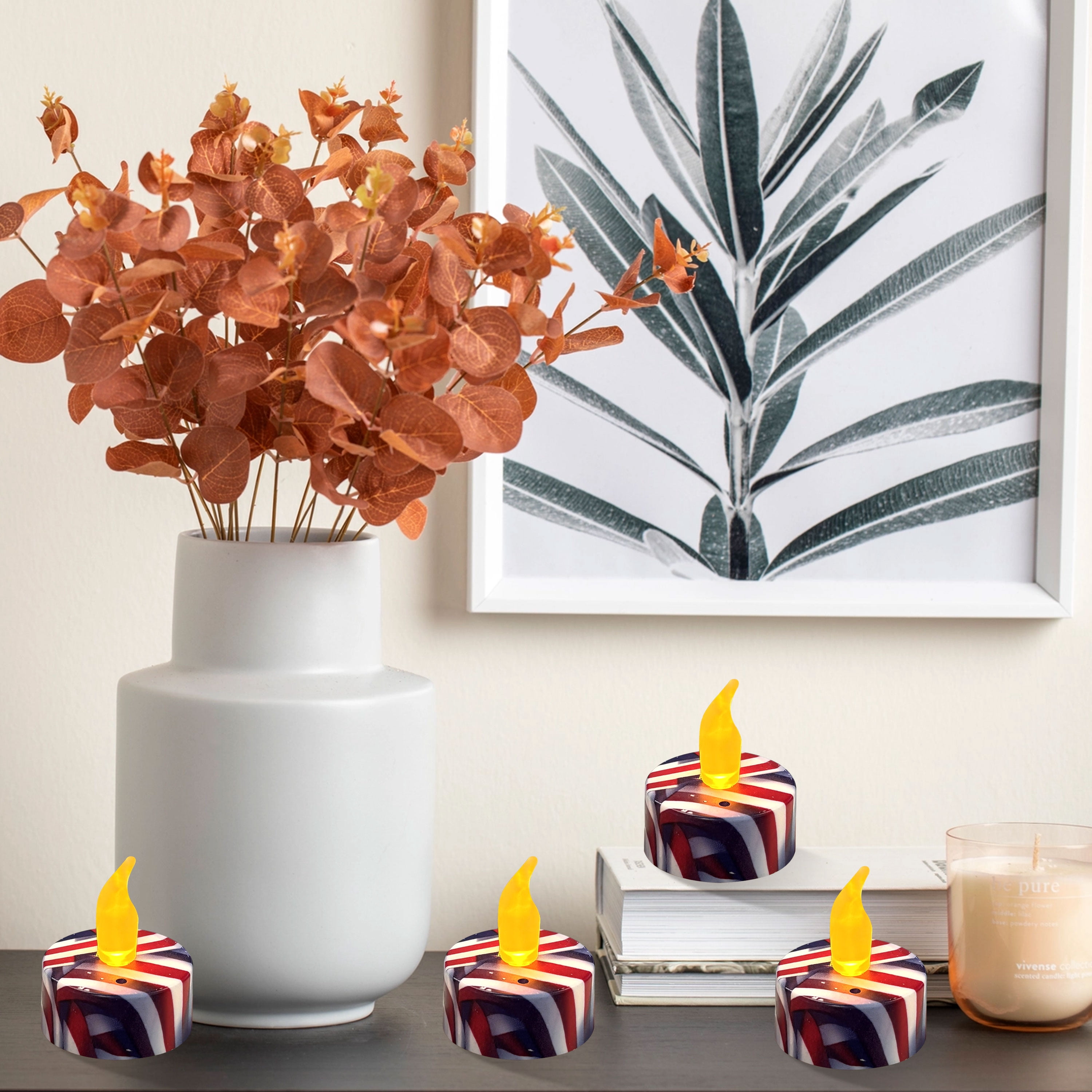 Mosaic Handmade LED Tealight Candles with Remote, Printed Flameless Tea Light for Home Décor, 2.2 Inch Diameter LED Flameless Candle,12pcs