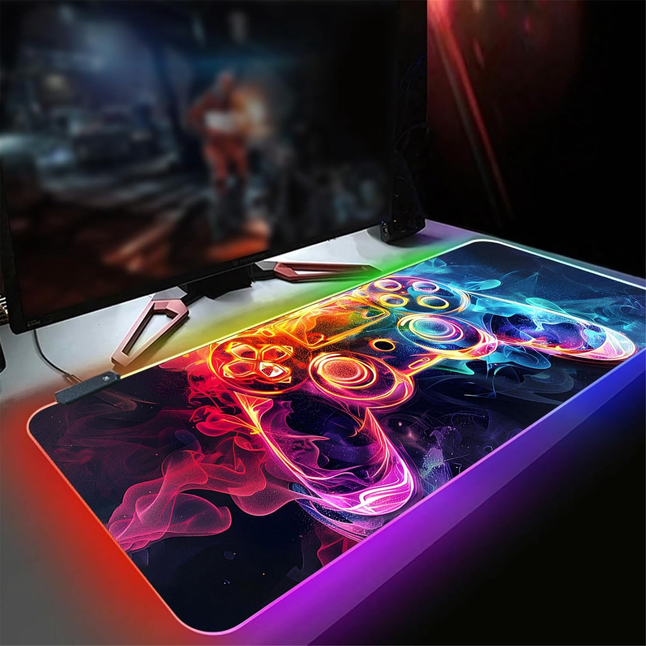 XL Led Gaming Mouse Pad with 14 Light Modes - Light Up Gamer Mouse Pad,31.5 x 11.8in Non-Slip Gamepad Style RGB Large Gamer Mousepad,Black Long Glowing Gaming Accessories for Desk,Waterproof