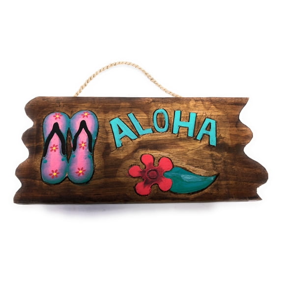 Aloha Sign w/ Slippers and Hibiscus Sign 12" - Tropical Decor | #dpt534730