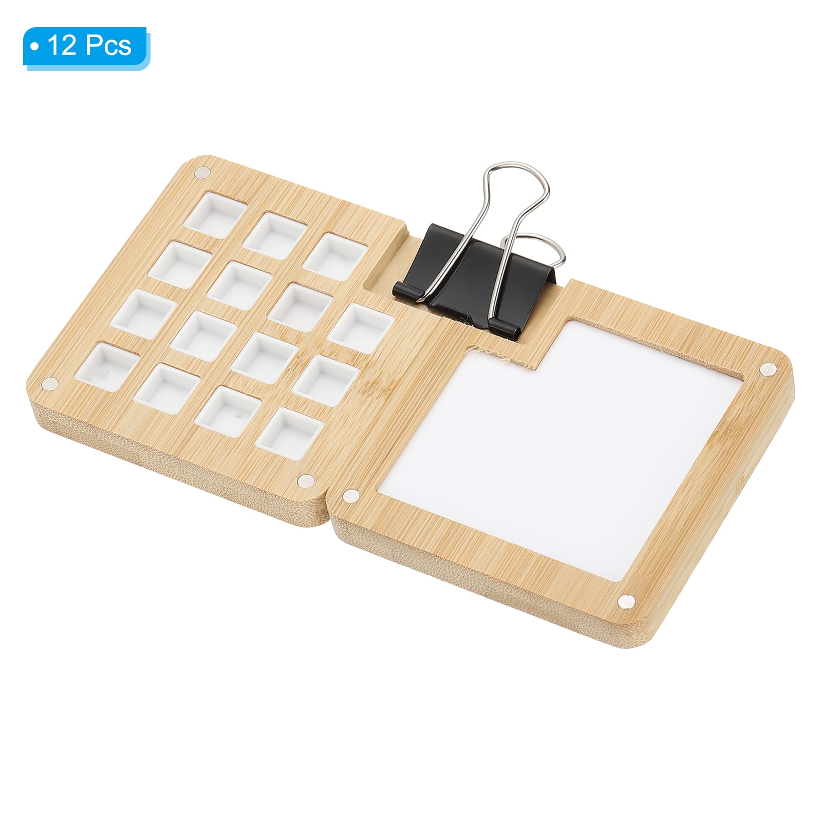 Uxcell 15 Grids Mini Portable Travel Paint Palette Magnetic with Clip, 12Pcs Wooden