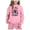 thumbnail image 3 of MuXiKeJi Clothes Girl Outfits Letter Print Long Sleeve Sport Hooded Sweatshirt Top Pocket Elastic Waist Pants Set for Girls, 3 of 5