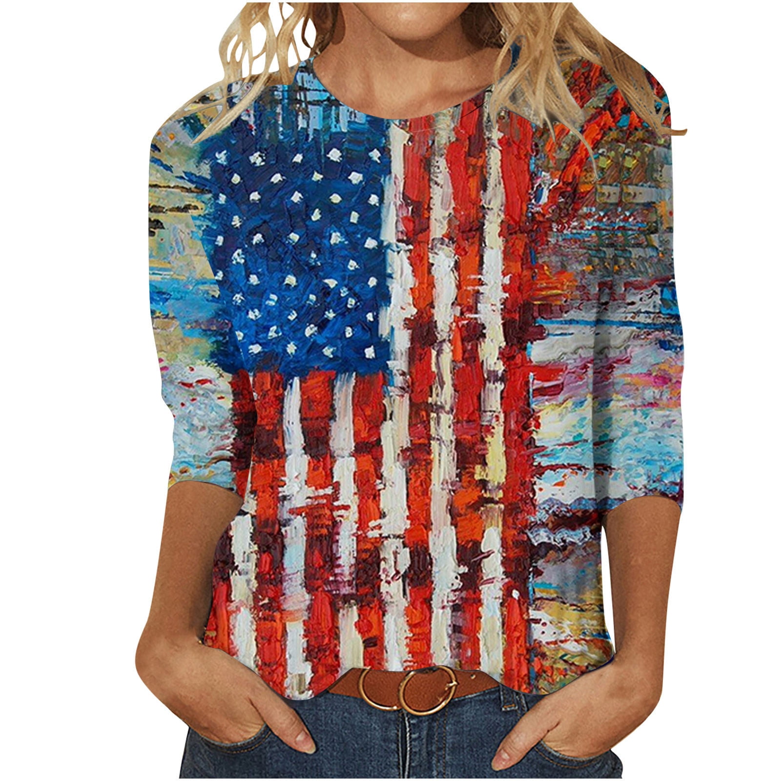 Apexfwdt American Flag Patriotic Shirt Women 4th Of July Patriotic 3 4