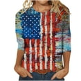 thumbnail image 2 of Hauts d'Été pour Femmes 2023 Mode Féminine Manches Courtes Col Rond Rétro Imprimé Ample Blouse Manches Trois-Quarts Bohème Grande Taille T-Shirt pour Femmes, 2 of 4
