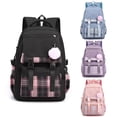 thumbnail image 5 of Plaid Patchwork Backpack With Pendant, Nylon Laptop Daypack For Travel Commute, Lightweight Casual School Bag With Multi Pockets, Black 30x42x23cm (Multicolor, 42*30*23CM), 5 of 8